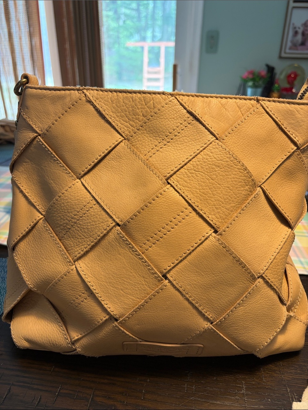 Woven Leather Crossbody Bag - Tan/Brown